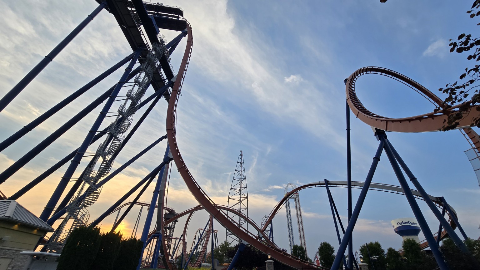 Roller coaster at sunset
